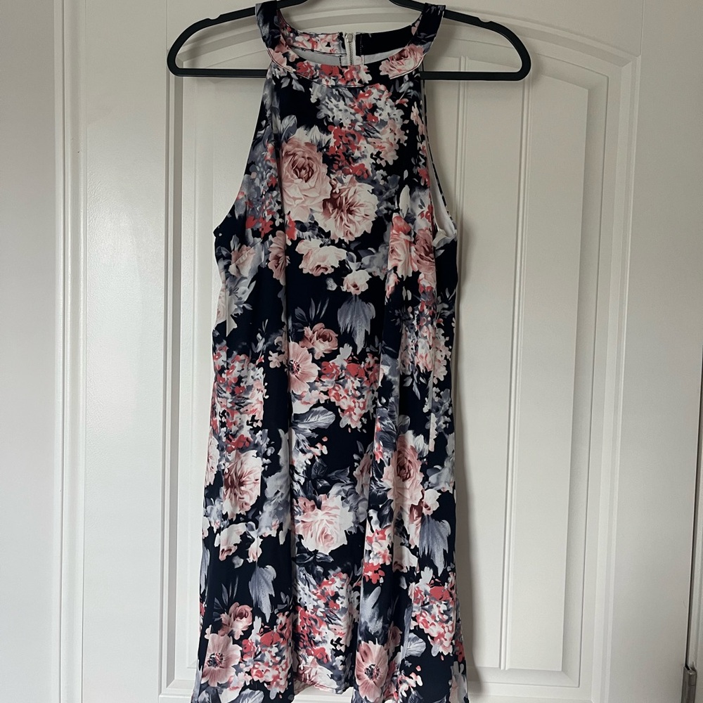 Navy blue floral dress. Size medium.